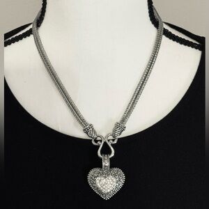 Lia Sophia 'Love Dust' Crystal Heart Pendant Necklace Silver Tone Double Strand